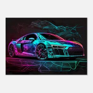 Audi R8 Abstract Neon Modern Luxury Art Design Vibrant Colors Canvas Wall Art
